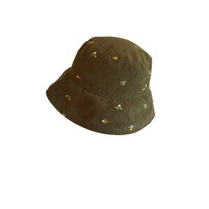 Olive Green Corduroy Bucket Hat With Embroidered Floral Details Boho Casual